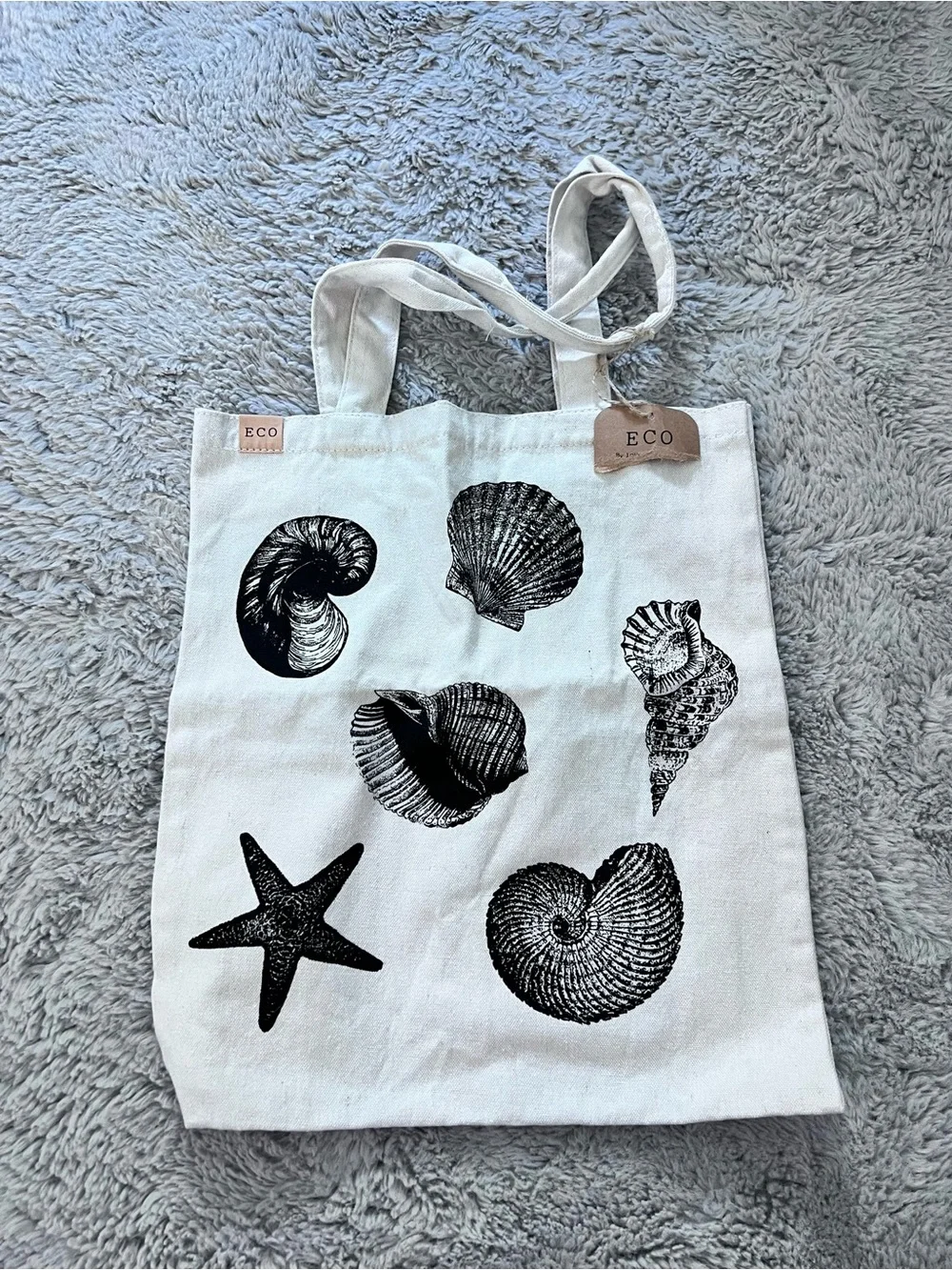 NWT Eco Canvas Tote Bag w/ Seashells+ Starfish